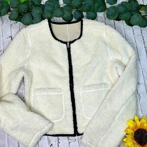 J Crew Early 2000s Sherpa Fleece Cropped Jacket Small S Y2K
